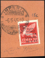 Piece 1945, Emissione Locale Di Imperia, 10 L. Carminio Di Posta Aerea Del 1930 Con Soprastampa "Poste Italiane Imperia  - Comité De Libération Nationale (CLN)