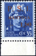 ** 1945, Emissione Locale Di Mantova, Luogotenenza 35 C. Azzurro Con Errore Di Valore "1,90" Anzichè "2,15", Pos. 96, Nu - Centraal Comité Van Het Nationaal Verzet (CLN)