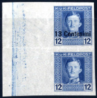 Pair/(*) 1918, 13 Centesimi Auf 12 H. Blau, Ungezähntes Senkrechtes Paar Mit Linkem Bogenrand, Die Untere Marke Ohne Auf - Other & Unclassified