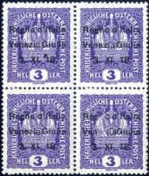 **/bof 1918, 3 Heller Violetto In Blocco Di Quattro Con Soprastampa "Regno D'Italia / Venezia Giulia / 3. XI. 18.", Nuov - Venezia Giulia