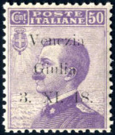 ** 1918, Michetti 50 Cent. Violetto "saggio" Soprastampato "Venezia Giulia 3. XI. 18" In Caratteri Sottili, Nuovo Con Go - Venezia Giuliana