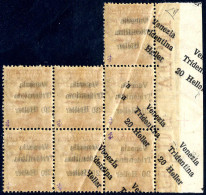 ** 1918, 20 H Su 20 C Blocco Di 7 Con Soprastampe Anche Al Verso, A Causa Di Una Piega Della Carta Presenta Al Verso Due - Dalmatia