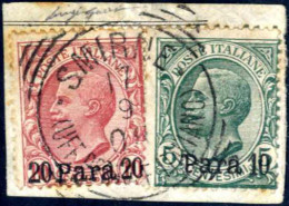 Piece 1908, Piccolo Frammento Di Lettera Affrancato Con 10 Para Su 5 C. Verde E 20 Para Su 10 C. Rosa, Annullo "SMIRNE ( - Albanië