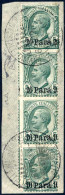 Piece 1909, Frammento Affrancato Con Una Striscia Verticale Di Quattro Del "10 Para 10" Su 5 C. Verde, Annullo "SMIRNE ( - Albanië
