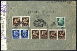 Cover 1944, Lettera Aerea Da Corfù Il 12.5 Per Atene, Affrancata Sul Verso Con 25 C, Coppia 1,25 L, E Tre Coppie Aerea D - Isole Ionie