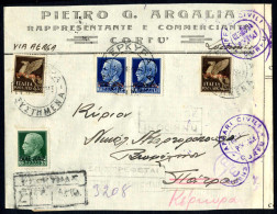 Cover 1943, Lettera Aerea Raccomandata Da Corfù Il 12.5 Per La Grecia, Affrancata Con 25 C, Coppia 1,25 L, E Due Aerea D - Islas Jónicas