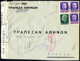 Cover 1942, Lettera Da Corfù Il 5.9 Per Atene, Affrancata Con 25 C. E Tre 50 C., Censurata, Sass. 4,6 - Islas Jónicas