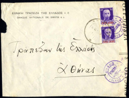 Cover 1943, Lettera Da Attykaz Del 18.6 Per Atene Via Corfù, Affrancata Con Coppia Verticale 50 C. Violetto, Censurata,  - Ionische Eilanden