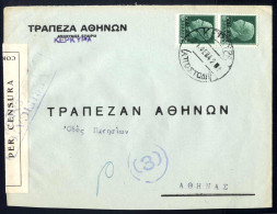 Cover 1942, Lettera Da Corfu Il 1.2 Per Atene Affrancata Con Coppia Verticale 25 C. Verde, Censurata, Sass. 4 - Ionische Inseln