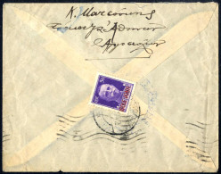 Cover 1942, Lettera Da Argostoli Per Atene Affrancata Sul Verso Con 50 C. Violetto, Censurata, Sass. 6 - Ionische Inseln