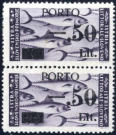 ** 1946, "PORTO" E -.50 L. Su 20 L. Violetto, Coppia Verticale Con Tassello Del II Tipi E Del III Tipo, Nuova Con Gomma  - Joegoslavische Bez.: Istrië