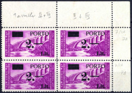 **/bof 1946, Segnatasse "PORTO" 2 L. Su 30 L. Lilla, Blocco Di Quattro, Due Con Tassello III E Due Con Soprastampa In Ca - Yugoslavian Occ.: Istria