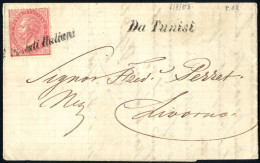 Cover 1873, Lettera Del 6.8.1873 Da Tunisi Via Cagliari A Livorno, Affrancata Con 40 C. Rosso Carminio, Tiratura Di Tori - Sonstige & Ohne Zuordnung