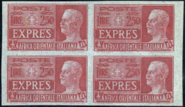 Bof/(*) 1938, Espresso 2,50 Carminio, Prova Non Dentellata Su Carta Azzurra In Quartina, Senza Gomma, Sass. PE2 - Italiaans Oost-Afrika