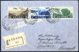 Cover 1939, Lettera Aerea Raccomandata Da Massaua Del 14.3.39 Per Il Principato Di Monaco Affrancata Per 6,50 L. Con Pos - Erythrée