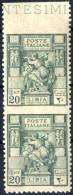 ** 1926, Sibilla Dentellata 11, 20 C Coppia Verticale Non Dentellata Al Centro E In Alto, Sass 54f / 7500.- - Libia