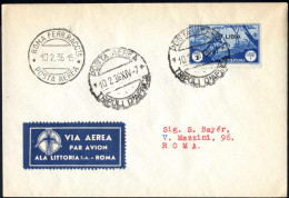 Cover 1936, Aerogramma FDC Dell'Ala Littoria Del 10.2.1936 Da Tripoli A Roma, Affrancata Con 1 L. Azzurro Con Soprastamp - Libya