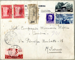 Cover 1937, Lettera Raccomandata Aerea Da Gimma Il 28.9 Per Milano Affrancata Con Somalia 75 C. Coppia E 3 L. Aerea Con  - Somalie