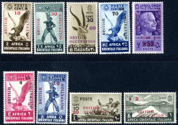 ** 1941, Non Emessi, Serie Completa 9 Valori Nuovi Con Gomma Integra, Cert. Alberto Diena, Sass. 1-9 - Afrique Orientale