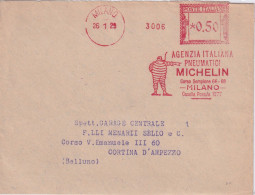 1929  Affrancatura Meccanica Rossa EMA AGENZIA PNEUMATICI MICHELIN  Milano - Autos