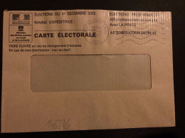 LETTRE CARTE ELECTORALE ELECTIONS DU 11 DECEMBRE 2002 + AUTORISATION DC/01 02 OBL.MEC.16-10 2002 38 ST MAURICE L'EXIL IS - Tarifas Postales