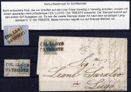 Piece/cover COL LLOYD DA TRIESTE: Zwei Briefstücke Frankiert Mit 6 Kr. Braun Und 9 Kr. Blau Sowie Ein Brief Frankiert Mi - Sonstige & Ohne Zuordnung