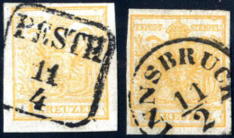 O 1850, 1 Kr. Gelborange HP, Type III, Platte 3 (zweifache Gravur), Voll- Bis Gut Gerandet (links Etwas Knapp), Mit Teil - Other & Unclassified