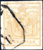 O 1850, 1 Kreuzer Hellbraunorange Type Ia Handpapier Entwertet, Attest Steiner, ANK 1d - Autres & Non Classés