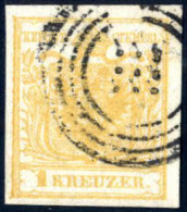 O 1850, 1 Kreuzer Orangeocker HP Ia, Gut Bis Breit Gerandet, Links Randdruck, Klarer Teilabdruck Des Stummen Stempels Vo - Other & Unclassified