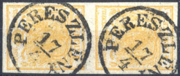 O/pair 1850, Senkrechtes Paar 1 Kr. Gelb Handpapier Entwertet Pereszleny (Müller 40 Punkte), ANK 1 - Other & Unclassified