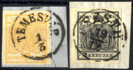 Piece 1850, Zwei Briefstücke, 1 Kr. Gelb Und 2 Kr. Schwarz Handpapier, ANK 1,2 - Autres & Non Classés