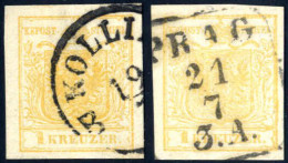 O 1854, 1 Kr. Goldgelb MP Type Ib, Teilstempel Von Kollin, Ringsum Breitrandiges, Farbintensives Prachtstück (rückseits  - Autres & Non Classés