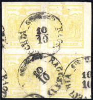 O 1854, 1 Kreuzer Gelb In Type III Auf Maschinenpapier, Viererblock, Gestempelt Ragusa 10.10., Prachtstück, Attest A.Die - Other & Unclassified