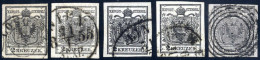 O 1850, 2 Kr. HP, Fünf Gut Bis Breit Gerandete Stücke In Den Typen Ia (2, Ein Erstdruck), Ib Und IIIa Und In Den Farben  - Other & Unclassified