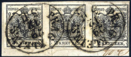 O/piece 1850, 2 Kr. Schwarz, HP Type III, Gut Gerandeter (rechts Vollrandig) Waagrechter Dreierstreifen Auf Kleinem Brie - Sonstige & Ohne Zuordnung