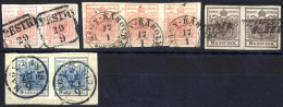 O/piece/pair 1850, 3 Kr. Rot Im Paar Und Dreierstreifen, Dazu Paar 6 Kr. Braun Und Paar 9 Kr. Blau (dieses Auf Briefstüc - Other & Unclassified