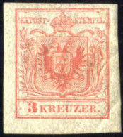 * 1850, 3 Kreuzer Handpapier IIIa, Hellrot, Ungebrauchtes Prachtstück Mit Gummisprüngen Und Gummifreien Stellen, Die Gum - Andere & Zonder Classificatie