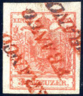 O 1850, FRANCO, 3 Kr. Dunkelrosa HP Type III A, Ringsum Gut Gerandet, Mit Dreifach Aufgesetztem, Kompletten Bzw. Fast Ko - Autres & Non Classés