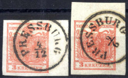 O 1850, Zwei Randstücke 3 Kr., Rot, Eine Rechts 8 Mm, Die Andere Rechter Obere Ecke 7x4 Mm, ANK 3 - Andere & Zonder Classificatie