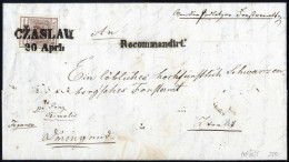 Cover 1853, Eingeschriebener Brief Von Czaslau Vom 20.4. Nach Zworlitz Frankiert Vorder- Und Rückseitig Mit 6 Kr. Braun  - Autres & Non Classés