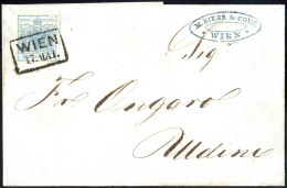 Cover 1850, 9 Kr. Blau In Type I, P21, Auf Brief Von Wien Nach Udine, Index 22, PF "Druckausfall Im Rahmen", Gestempelt, - Other & Unclassified