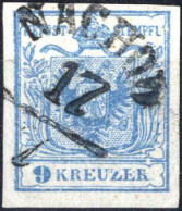 O 1850, 9 Kr. Blau In Type I, P78, VP 2 Aus Z III, Bst. 109, Spätstadium, Punkt Nach "KREUZER" Minimal Sichtbar, Index 3 - Other & Unclassified