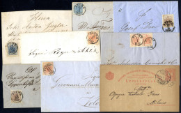 Cover 1851/57, Sieben Fiume Briefe, Drei Frankiert Mit 3 Kr. (einer Mit 2 Werten), Zwei Mit 6 Kr. Und Zwei Mit 9 Kr., Da - Other & Unclassified