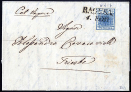 Cover 1852/57, Drei Briefe Von Ragusa Nach Triest Je Frankiert über 9 Kr., 9 Kr Blau Auf HP Bzw. MP Und 3+6 Kr. MP, ANK  - Sonstige & Ohne Zuordnung