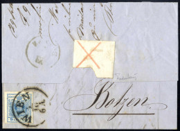 Cover 1858, Brief Von Wien Vom 4.10. Nach Botzen Frankiert Mit 9 Kr. Blau Type IIIb Maschinenpapier, Rückseitig Als Vers - Sonstige & Ohne Zuordnung