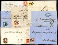 Cover 1859/60, 8 Briefe Frankiert Einer Mit 2 Kr. Drei Mit 5 Kr. (einer Eingeschrieben), Je Zwei Mit 10 Und 15 Kr., Alle - Otros & Sin Clasificación