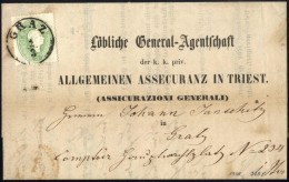 Cover 1862/65, Vier Briefe, Eine Ortsdrucksache Von Graz Am 2.3.1862 Mit 3 Kr. Grün (III Ausgabe), Dazu 3 Briefe Mit V.  - Autres & Non Classés