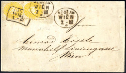Cover 1864, Ortsbrief Von Wien Am 1.3. Nach Wien Frankiert Mit 2 Kr. Gelb Gez. 9½ Und Da 2. Gewichtstufe Am 2.3. Mit 2 K - Altri & Non Classificati