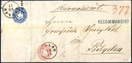 Cover 1866, Eingeschriebener Brief Aus Caslau Vom 28.11. Nach Pribyslau Frankiert Mit 5 Kr. Rosa Und Rückseitig 10 Kr. B - Altri & Non Classificati