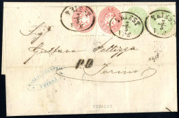 Cover 1867, Brief Vom 3.5.1867 Von Triest Nach Torino, Frankiert Für Das Italienporto Von 16 Kr. Mit Je Einem Waagrechte - Autres & Non Classés